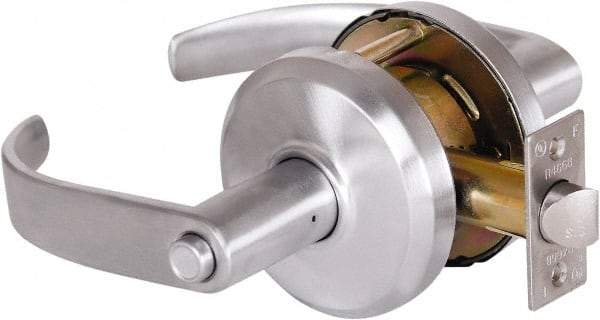 Stanley - Grade 2 Privacy Lever Lockset - 2-3/4" Back Set, Keyless Cylinder, Brass Alloy, Satin Chrome Finish - Top Tool & Supply