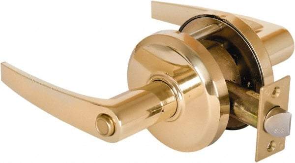 Stanley - Grade 2 Privacy Lever Lockset - 2-3/4" Back Set, Keyless Cylinder, Brass Alloy, Bright Brass Finish - Top Tool & Supply