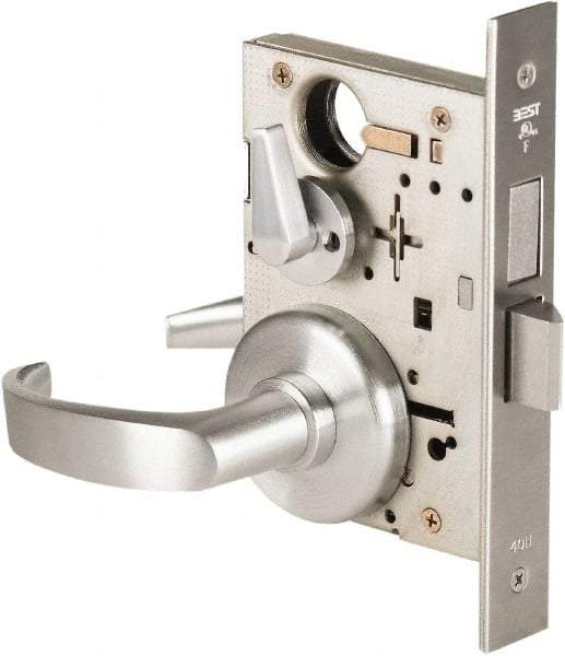 Best - Grade 1 Privacy Lever Lockset - 2-3/4" Back Set, Keyless Cylinder, Brass Alloy, Satin Chrome Finish - Top Tool & Supply