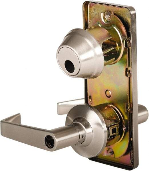 Stanley - Grade 2 Entry Lever Lockset - 2-3/4" Back Set, Key In Lever Cylinder, Brass Alloy, Nickel Finish - Top Tool & Supply