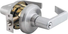 Stanley - Grade 1 Storeroom Lever Lockset - 2-3/4" Back Set, Key In Lever Cylinder, Brass Alloy, Satin Chrome Finish - Top Tool & Supply