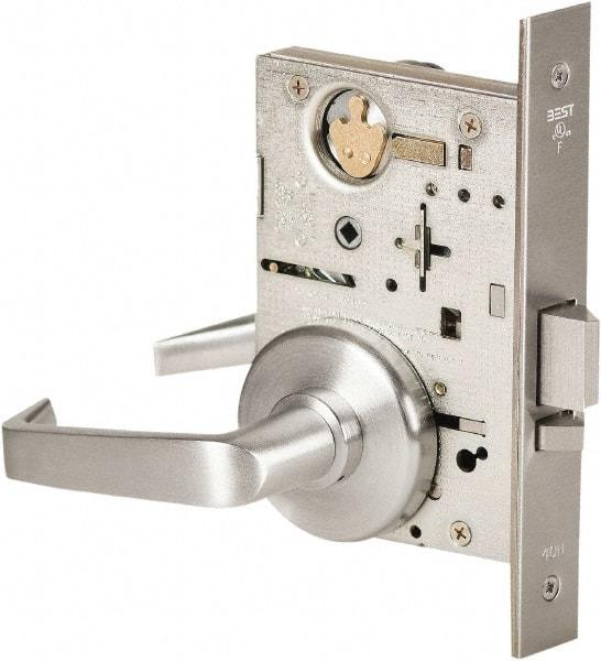 Best - Grade 1 Storeroom Lever Lockset - 2-3/4" Back Set, Keyless Cylinder, Brass Alloy, Satin Chrome Finish - Top Tool & Supply