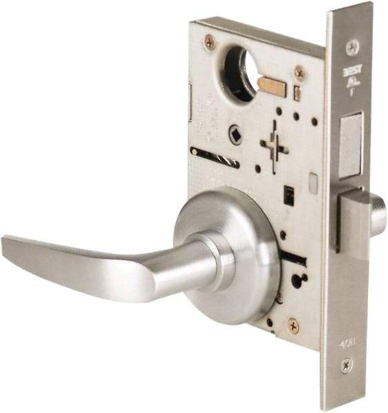 Best - Grade 1 Privacy Lever Lockset - 2-3/4" Back Set, Keyless Cylinder, Brass Alloy, Satin Chrome Finish - Top Tool & Supply