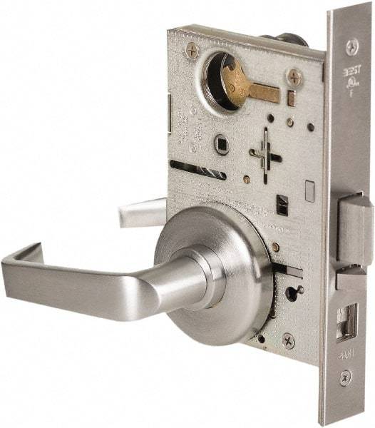 Stanley - Grade 1 Classroom Lever Lockset - 2-3/4" Back Set, Best SFIC Cylinder, Brass Alloy, Satin Chrome Finish - Top Tool & Supply