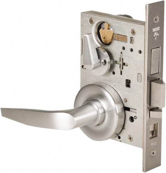 Stanley - Grade 1 Office Lever Lockset - 2-3/4" Back Set, Best SFIC Cylinder, Brass Alloy, Satin Chrome Finish - Top Tool & Supply