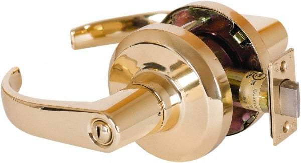 Stanley - Grade 1 Privacy Lever Lockset - 2-3/4" Back Set, Keyless Cylinder, Brass Alloy, Bright Brass Finish - Top Tool & Supply