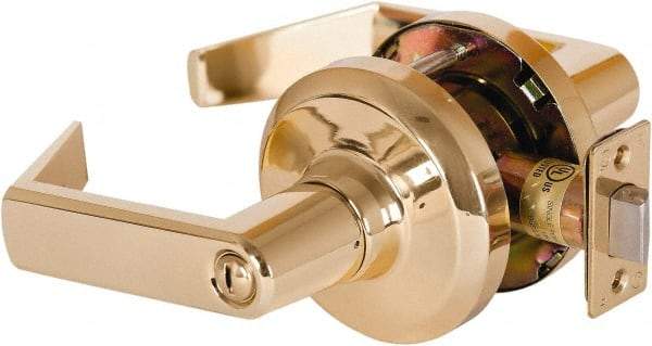 Stanley - Grade 1 Privacy Lever Lockset - 2-3/4" Back Set, Keyless Cylinder, Brass Alloy, Bright Brass Finish - Top Tool & Supply