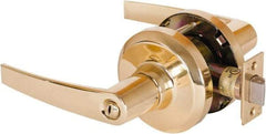 Stanley - Grade 1 Privacy Lever Lockset - 2-3/4" Back Set, Keyless Cylinder, Brass Alloy, Bright Brass Finish - Top Tool & Supply