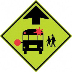 NMC - "School Bus", 30" Wide x 30" High, Aluminum Warning & Safety Reminder Signs - 0.08" Thick, Red & Black on Yellow, Diamond Grade Reflectivity, Diamond, Post Mount - Top Tool & Supply