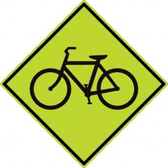 NMC - "Bike", 30" Wide x 30" High, Aluminum Warning & Safety Reminder Signs - 0.08" Thick, Black on Yellow, Diamond Grade Reflectivity, Diamond, Post Mount - Top Tool & Supply