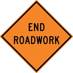 NMC - "End Roadwork", 30" Wide x 30" High, Aluminum Traffic Control Signs - 0.08" Thick, Black on Orange, High Intensity Reflectivity, Diamond, Post Mount - Top Tool & Supply