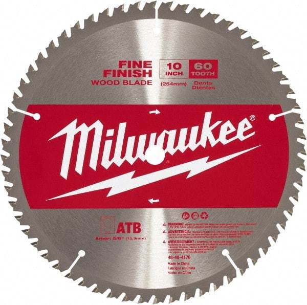 Milwaukee Tool - 10" Diam, 5/8" Arbor Hole Diam, 60 Tooth Wet & Dry Cut Saw Blade - Carbide-Tipped, Crosscut Action, Standard Round Arbor - Top Tool & Supply