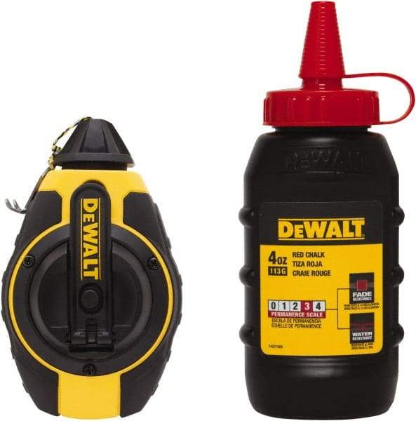 DeWALT - 100' Long Reel & Chalk Set - Yellow & Black, Includes 4 oz Red Chalk - Top Tool & Supply