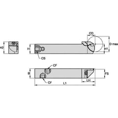 Kennametal - External Thread, 16mm Max Cut of Depth, 2mm Min Groove Width, 5" OAL, Left Hand Indexable Grooving Cutoff Toolholder - 1/2" Shank Height x 1/2" Shank Width, EG0200M02P02 Insert Style, EVSC Toolholder Style, Series Beyond Evolution - Top Tool & Supply