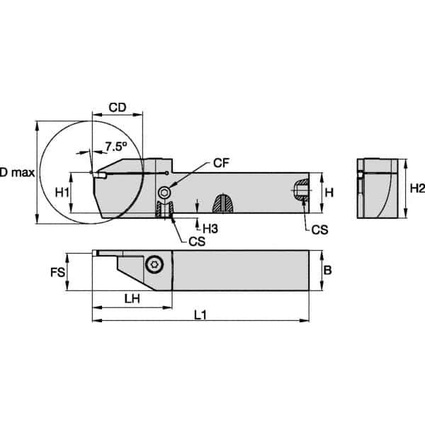 Kennametal - External Thread, 16mm Max Cut of Depth, 2mm Min Groove Width, 5" OAL, Right Hand Indexable Grooving Cutoff Toolholder - 1/2" Shank Height x 1/2" Shank Width, EG0200M02P02 Insert Style, EVSC Toolholder Style, Series Beyond Evolution - Top Tool & Supply