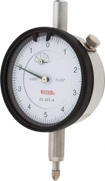 SPI - 0.05" Range, 0-5-0 Dial Reading, 0.0001" Graduation Dial Drop Indicator - 2.2" Dial, 0.01" Range per Revolution, 0.0007" Accuracy, Revolution Counter, Includes NIST Traceability Certification - Top Tool & Supply