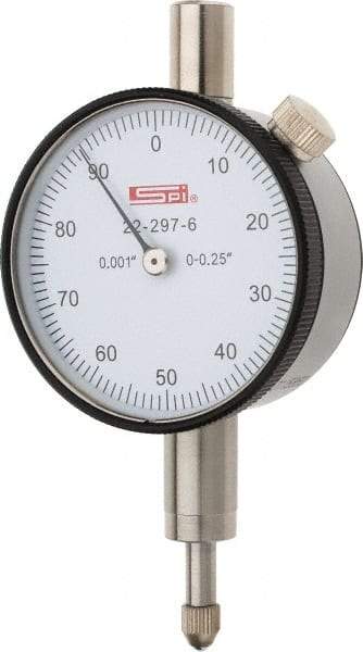 SPI - 1/4" Range, 0-100 Dial Reading, 0.001" Graduation Dial Drop Indicator - 1.61" Dial, 0.1" Range per Revolution, 0.001" Accuracy, Includes NIST Traceability Certification - Top Tool & Supply