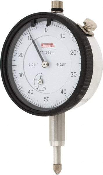 SPI - 1/4" Range, 0-50-0 Dial Reading, 0.001" Graduation Dial Drop Indicator - 2.2" Dial, 0.1" Range per Revolution, 0.002" Accuracy, Revolution Counter - Top Tool & Supply