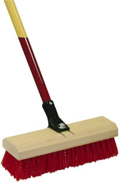 Harper Brush - 2-1/2" Bristle Length, Polypropylene Deck Scrub Brush - 54" Long x 12" Wide Head, 60" OAL, Straight Handle, Red, Wood Block - Top Tool & Supply