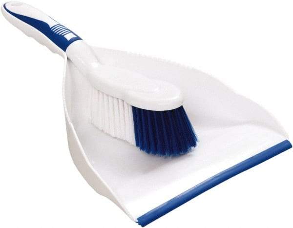 Harper Brush - 8" Wide x 7" Deep x 4" High Handheld Dustpan with Brush - Plastic Body, 5" Handle, White - Top Tool & Supply