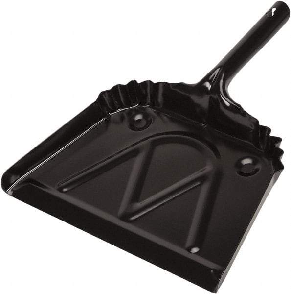 Harper Brush - 12" Wide x 7" Deep x 4" High Handheld Dustpan - Metal Body, 6" Handle, Black - Top Tool & Supply