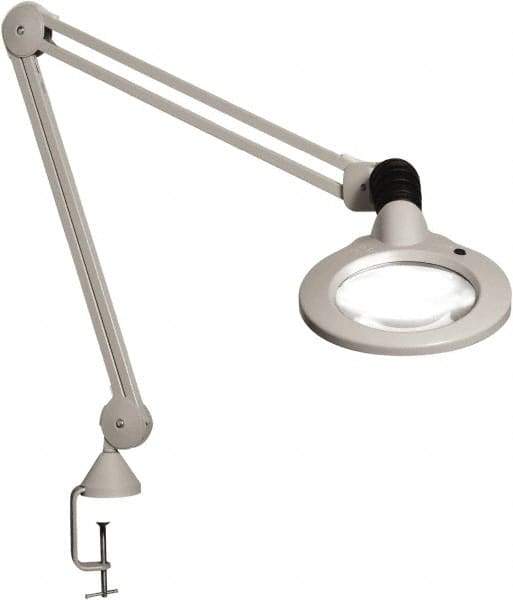 Vision Engineering - 45" Arm, Spring Suspension, Clamp Mount, LED, Light Gray, Magnifying Task Light - 9 Watts, 120 Volts, 2.25x Magnification - Top Tool & Supply