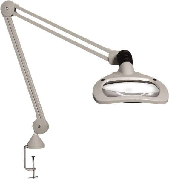 Vision Engineering - 30" Arm, Spring Suspension, Clamp Mount, LED, Light Gray, Magnifying Task Light - 6 Watts, 120 Volts, 2.25x Magnification - Top Tool & Supply