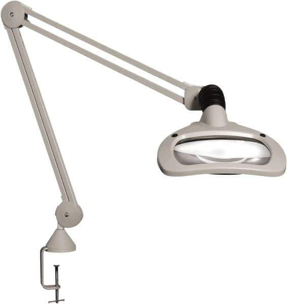 Vision Engineering - 45" Arm, Spring Suspension, Clamp Mount, LED, Light Gray, Magnifying Task Light - 6 Watts, 120 Volts, 2.25x Magnification - Top Tool & Supply