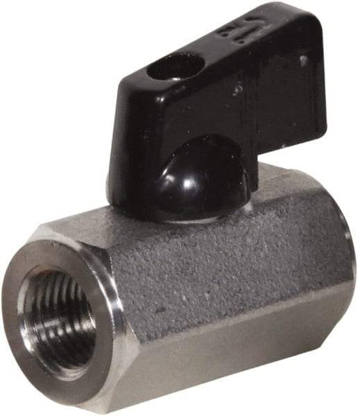 Value Collection - 1/2" Pipe, Standard Port, Stainless Steel Miniature Ball Valve - Inline - Two Way Flow, FNPT x FNPT Ends, Wedge Handle, 800 WOG, 150 WSP - Top Tool & Supply