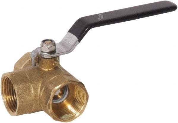 Value Collection - 1" Pipe, Standard Port, Brass Diverter Ball Valve - Inline - Three Way Flow, FNPTF x FNPTF x FNPTF Ends, Lever Handle, 600 WOG, 150 WSP - Top Tool & Supply