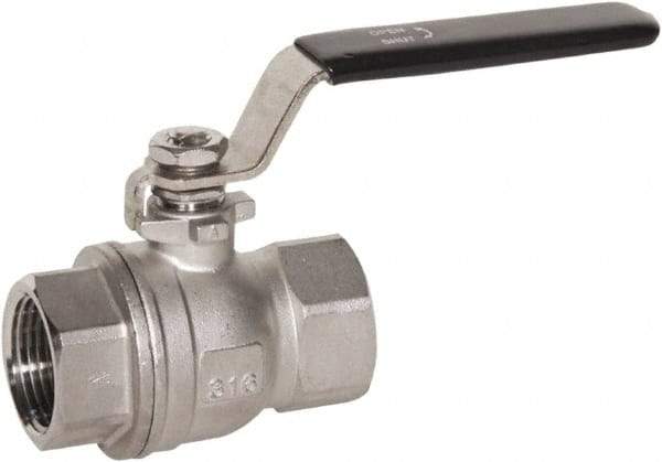 Value Collection - 1" Pipe, Full Port, Stainless Steel Standard Ball Valve - 2 Piece, FNPT x FNPT Ends, Lever Handle, 600 WOG, 150 WSP - Top Tool & Supply