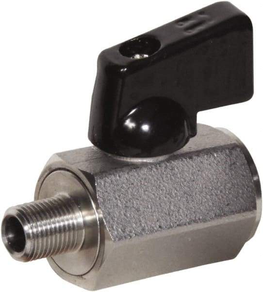 Value Collection - 1/4" Pipe, Full Port, Stainless Steel Miniature Ball Valve - Inline - Two Way Flow, MNPT x FNPT Ends, Wedge Handle, 1,000 WOG, 150 WSP - Top Tool & Supply