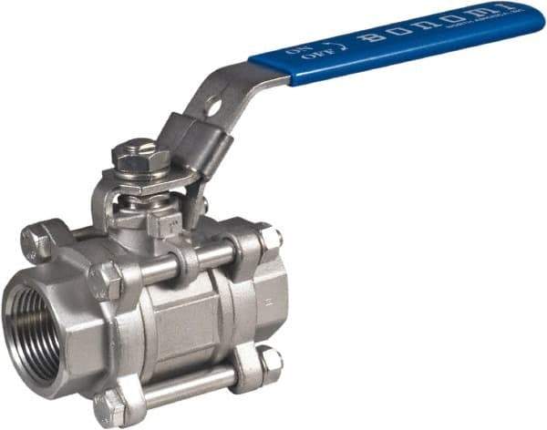 BONOMI - 3/4" Pipe, Full Port, Stainless Steel Full Port Ball Valve - 2 Piece, NPT Ends, Locking Lever Handle, 1,500 WOG, 150 WSP - Top Tool & Supply