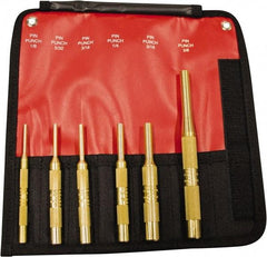 Mayhew - 6 Piece, 1/8 to 3/8", Pin Punch Set - Round Shank, Brass, Comes in Pouch - Top Tool & Supply