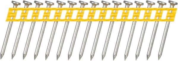 DeWALT - 13 Gauge 0.102" Shank Diam 1-1/2" Long Concrete Nails for Power Nailers - Steel, Zinc Finish, Smooth Shank, Angled Stick Plastic Collation, Round Head - Top Tool & Supply