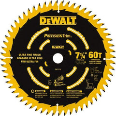 DeWALT - 7-1/4" Diam, 5/8" Arbor Hole Diam, 60 Tooth Wet & Dry Cut Saw Blade - Tungsten Carbide-Tipped, Smooth Action, Standard Round Arbor - Top Tool & Supply