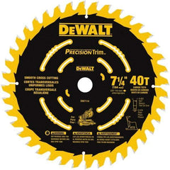 DeWALT - 7-1/4" Diam, 5/8" Arbor Hole Diam, 40 Tooth Wet & Dry Cut Saw Blade - Tungsten Carbide-Tipped, Smooth Action, Standard Round Arbor - Top Tool & Supply