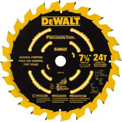 DeWALT - 7-1/4" Diam, 5/8" Arbor Hole Diam, 24 Tooth Wet & Dry Cut Saw Blade - Tungsten Carbide-Tipped, Smooth Action, Standard Round Arbor - Top Tool & Supply