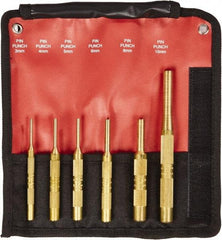 Mayhew - 6 Piece, 3 to 10mm, Pin Punch Set - Round Shank, Brass, Comes in Kit Bag - Top Tool & Supply