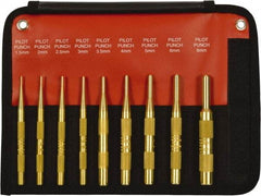 Mayhew - 9 Piece, 1.5 to 10mm, Pin Punch Set - Round Shank, Brass, Comes in Kit Bag - Top Tool & Supply