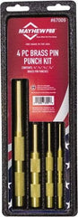 Mayhew - 4 Piece, 1/8 to 7/16", Pin Punch Set - Round Shank, Brass, Comes in Kit Bag - Top Tool & Supply