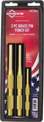 Mayhew - 3 Piece, 1/4 to 1/2", Pin Punch Set - Round Shank, Brass, Comes in Plastic Tray - Top Tool & Supply