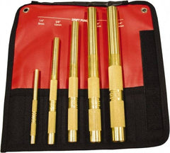 Mayhew - 5 Piece, 1/4 to 3/4", Drift Punch Set - Round Shank, Brass, Comes in Kit Bag - Top Tool & Supply