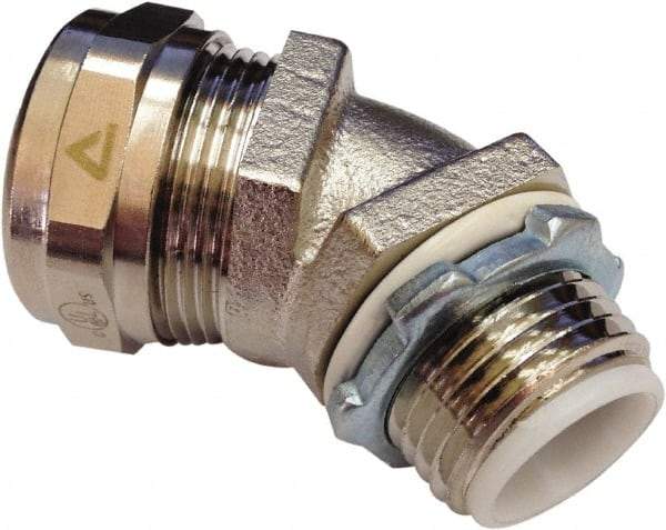 Anaconda Sealtite - 1" Trade, Nickel Plated Brass Threaded Angled Liquidtight Conduit Connector - Partially Insulated - Top Tool & Supply