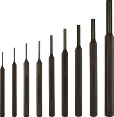 Mayhew - 9 Piece, 1.5 to 10mm, Pin Punch Set - Hex Shank, Steel, Comes in Kit Bag - Top Tool & Supply