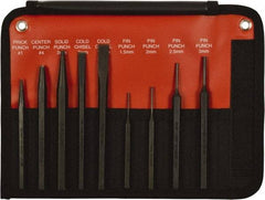 Mayhew - 9 Piece, 9/32 to 5/32", Pin Punch Set - Hex Shank, Steel, Comes in Kit Bag - Top Tool & Supply