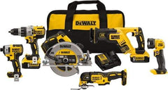 DeWALT - 20 Volt Cordless Tool Combination Kit - Includes 1/2" Brushless Hammerdrill, 1/4" Brushless Impact Driver, Brushless Reciprocating Saw, 7-1/2" Brushless Circular Saw, Oscillating Tool & LED Worklight, Lithium-Ion Battery Included - Top Tool & Supply