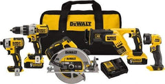 DeWALT - 20 Volt Cordless Tool Combination Kit - Includes 1/2" Brushless Hammerdrill, 1/4" Brushless Impact Driver, Brushless Reciprocating Saw, 7-1/2" Brushless Circular Saw & LED Worklight, Lithium-Ion Battery Included - Top Tool & Supply