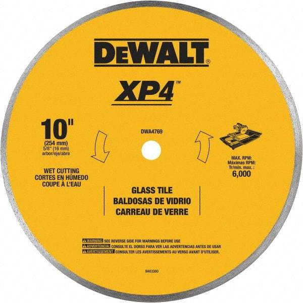 DeWALT - 10" Diam, 15.88mm Arbor Hole Diam, Continuous Edge Tooth Wet & Dry Cut Saw Blade - Steel, Smooth Action, Standard Round Arbor - Top Tool & Supply