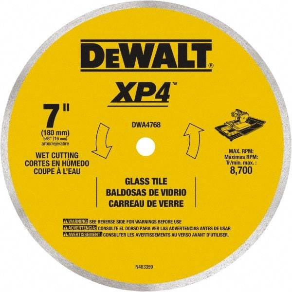 DeWALT - 7" Diam, 15.88mm Arbor Hole Diam, Continuous Edge Tooth Wet & Dry Cut Saw Blade - Steel, Smooth Action, Standard Round Arbor - Top Tool & Supply